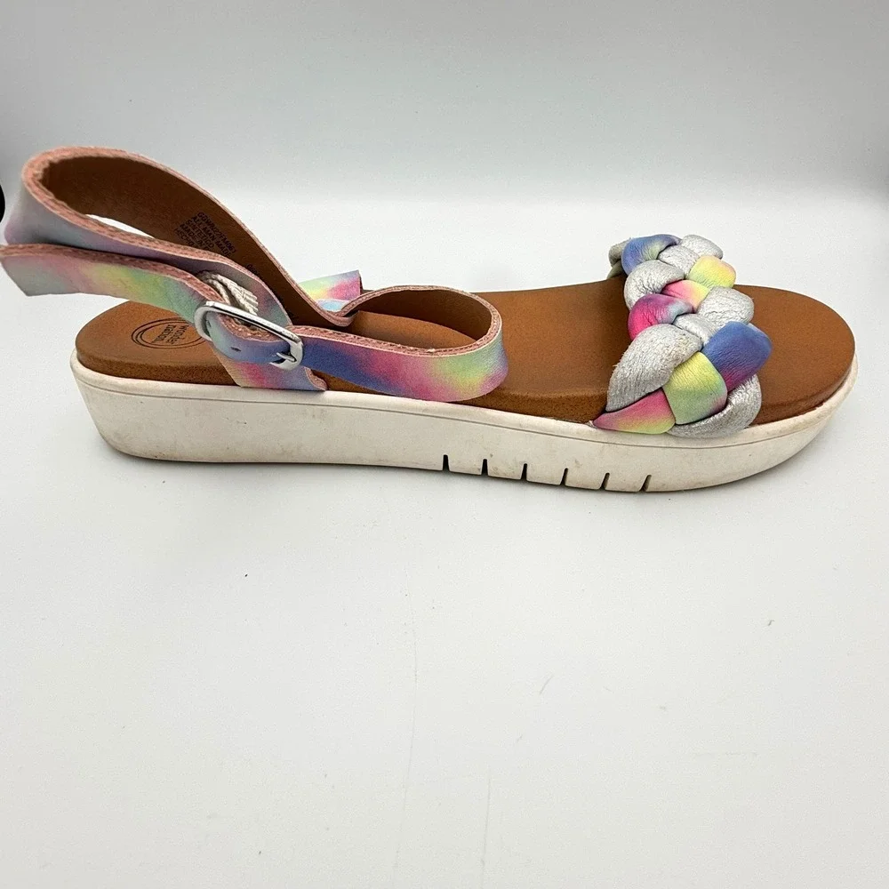 Wonder Nation Girls Rainbow Tie Dye Braided Platform Sandals Silver SZ 5 GGWN22